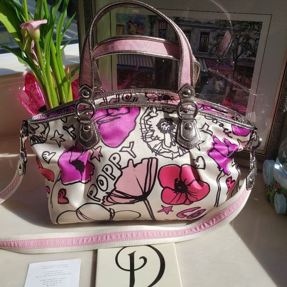 Coach Poppy Petal Print Lurex Rocker Hand Bag Crossbody Bag Strap #16308 NWT - Picture 2 of 16